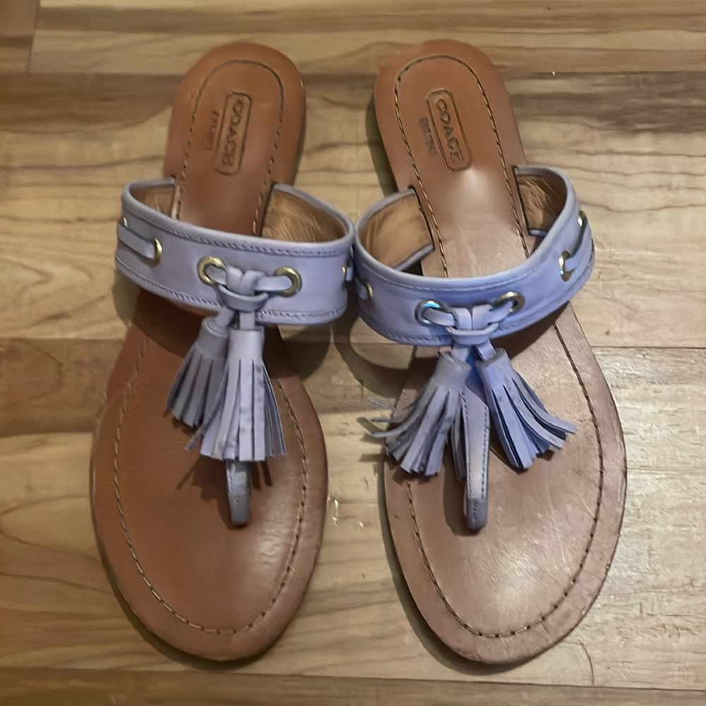 Coach Lavender Tassel Thong Sandals with Tan Footbed